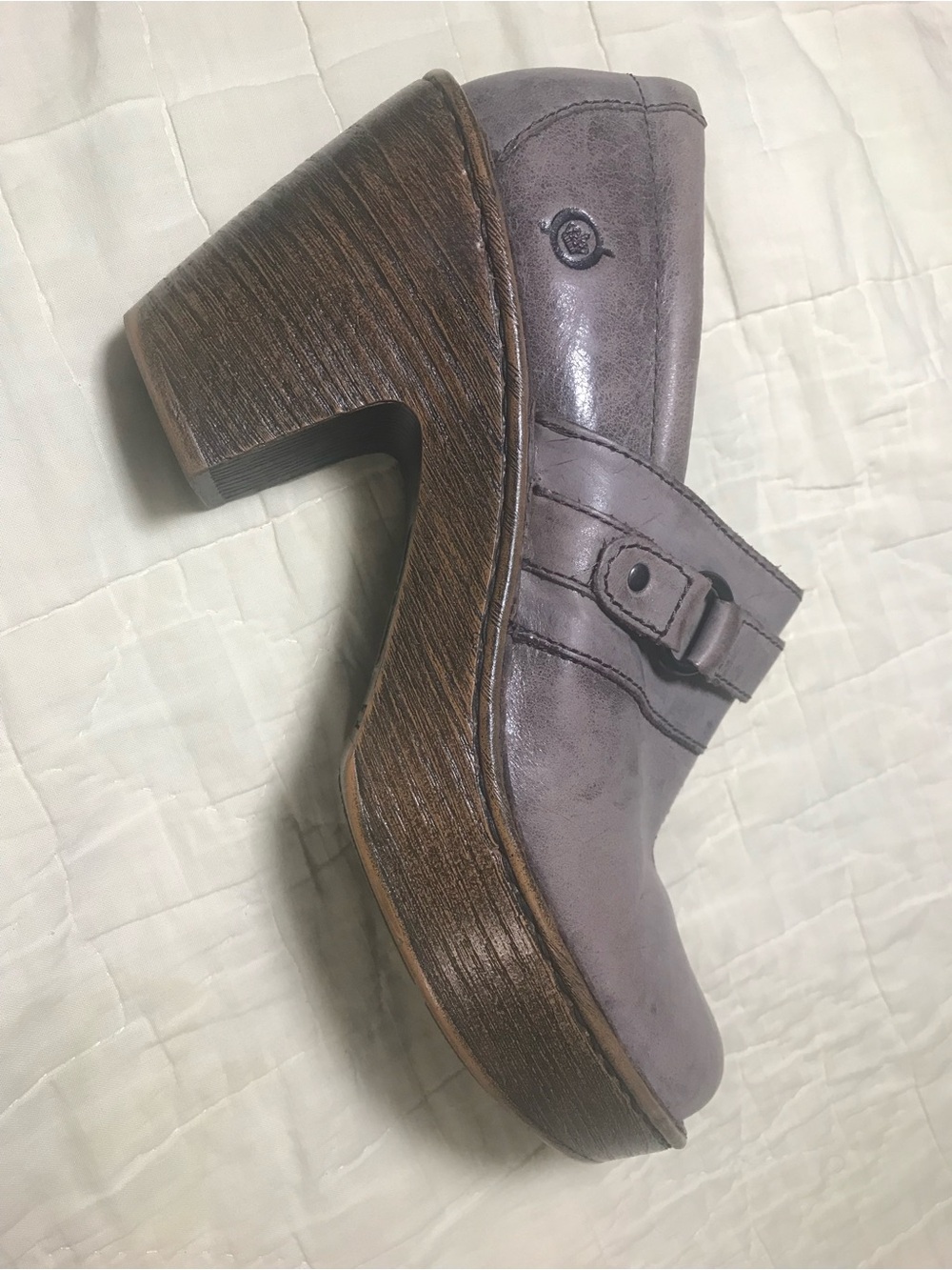 Born Lavender Gray Leather Platform Clog Mule